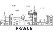 Prague architecture line skyline illustration. Linear vector cityscape with famous landmarks, city sights, design icons. Landscape wtih editable strokes