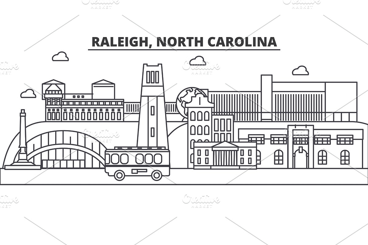Raleigh, North Carolina architecture line skyline illustration. Linear vector cityscape with famous landmarks, city sights, design icons. Landscape wtih editable strokes in Illustrations - product preview 8