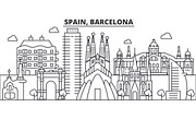 Spain, Barcelona architecture line skyline illustration. Linear vector cityscape with famous landmarks, city sights, design icons. Landscape wtih editable strokes