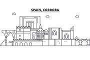 Spain, Cordoba architecture line skyline illustration. Linear vector cityscape with famous landmarks, city sights, design icons. Landscape wtih editable strokes