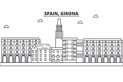 Spain, Girona architecture line skyline illustration. Linear vector cityscape with famous landmarks, city sights, design icons. Landscape wtih editable strokes