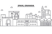 Spain, Granada architecture line skyline illustration. Linear vector cityscape with famous landmarks, city sights, design icons. Landscape wtih editable strokes