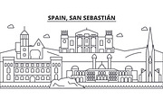 Spain, San Sebastian architecture line skyline illustration. Linear vector cityscape with famous landmarks, city sights, design icons. Landscape wtih editable strokes