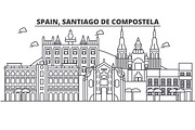 Spain, Santiago De Compostela architecture line skyline illustration. Linear vector cityscape with famous landmarks, city sights, design icons. Landscape wtih editable strokes