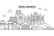 Spain, Valencia architecture line skyline illustration. Linear vector cityscape with famous landmarks, city sights, design icons. Landscape wtih editable strokes