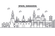 Spain, Zaragoza architecture line skyline illustration. Linear vector cityscape with famous landmarks, city sights, design icons. Landscape wtih editable strokes
