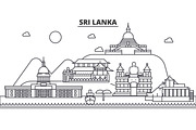 Sri Lanka architecture line skyline illustration. Linear vector cityscape with famous landmarks, city sights, design icons. Landscape wtih editable strokes
