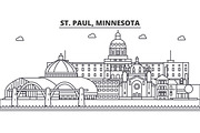 St. Paul, Minnesota architecture line skyline illustration. Linear vector cityscape with famous landmarks, city sights, design icons. Landscape wtih editable strokes