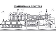 Staten Island, New York architecture line skyline illustration. Linear vector cityscape with famous landmarks, city sights, design icons. Landscape wtih editable strokes