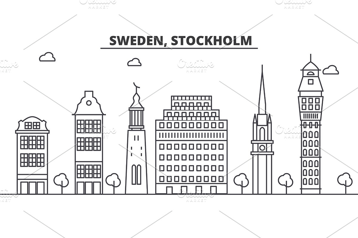 Sweden, Stockholm architecture line skyline illustration. Linear vector cityscape with famous landmarks, city sights, design icons. Landscape wtih editable strokes in Illustrations - product preview 8