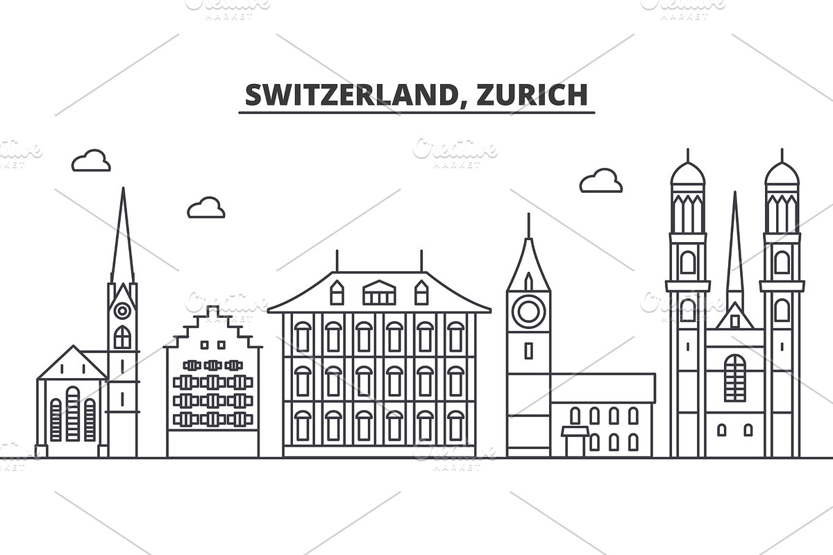 Switzerland, Zurich architecture line skyline illustration. Linear vector cityscape with famous landmarks, city sights, design icons. Landscape wtih editable strokes in Illustrations - product preview 8