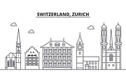 Switzerland, Zurich architecture line skyline illustration. Linear vector cityscape with famous landmarks, city sights, design icons. Landscape wtih editable strokes
