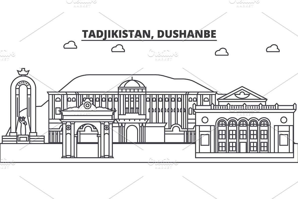 Tadjikistan, Dushanbe architecture line skyline illustration. Linear vector cityscape with famous landmarks, city sights, design icons. Landscape wtih editable strokes in Illustrations - product preview 8