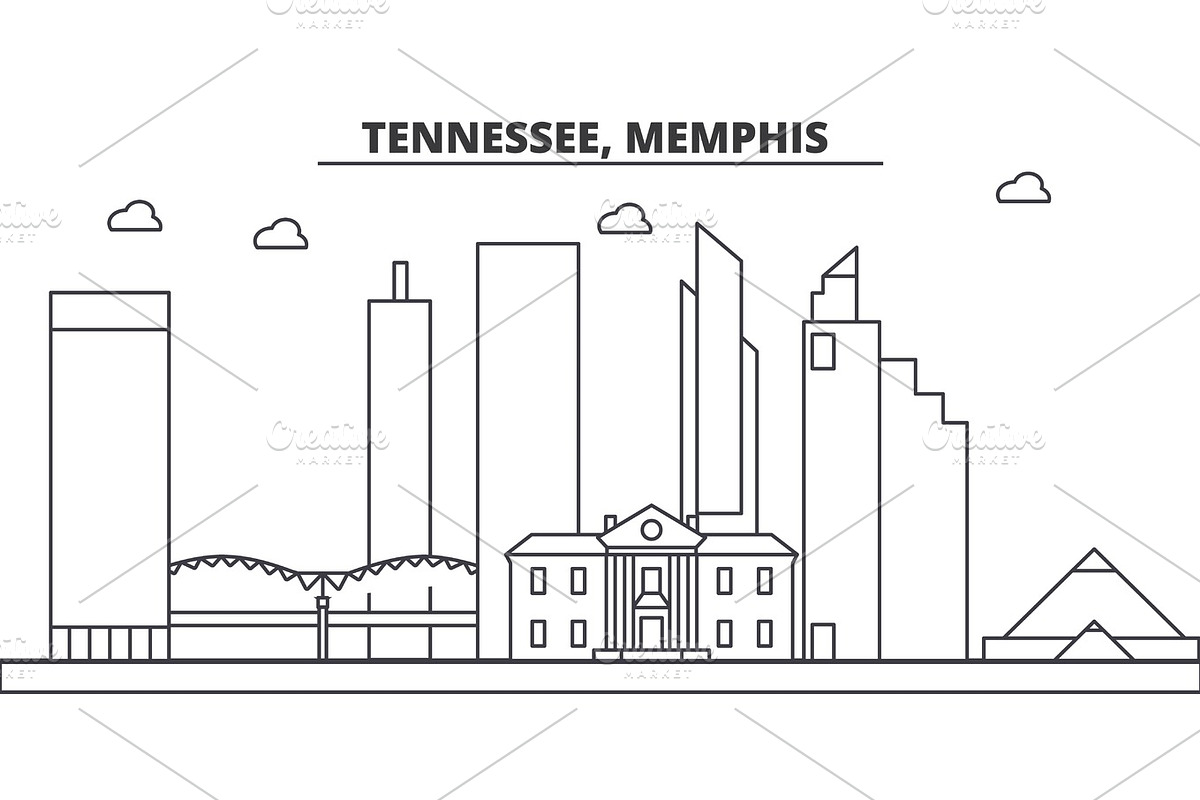 Tennessee, Memphis architecture line skyline illustration. Linear vector cityscape with famous landmarks, city sights, design icons. Landscape wtih editable strokes in Illustrations - product preview 8