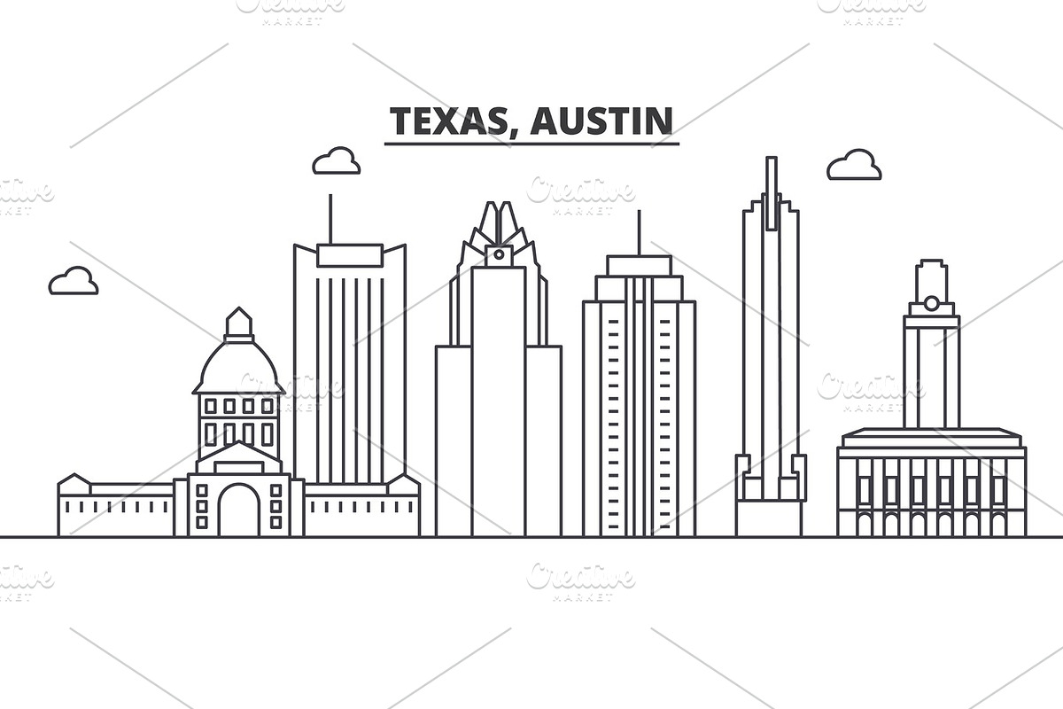 Texas Austin architecture line skyline illustration. Linear vector cityscape with famous landmarks, city sights, design icons. Landscape wtih editable strokes in Illustrations - product preview 8