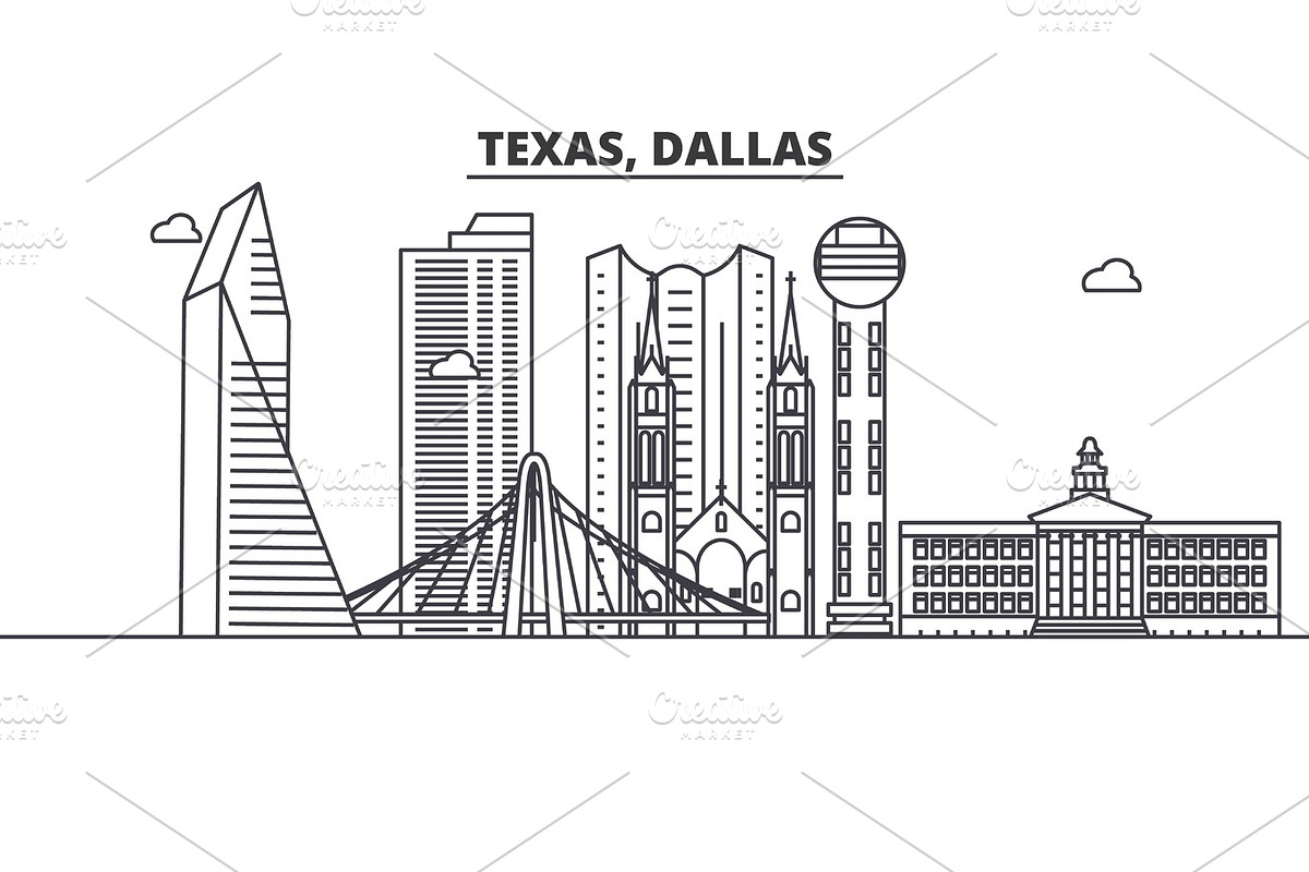 Texas Dallas architecture line skyline illustration. Linear vector cityscape with famous landmarks, city sights, design icons. Landscape wtih editable strokes in Illustrations - product preview 8