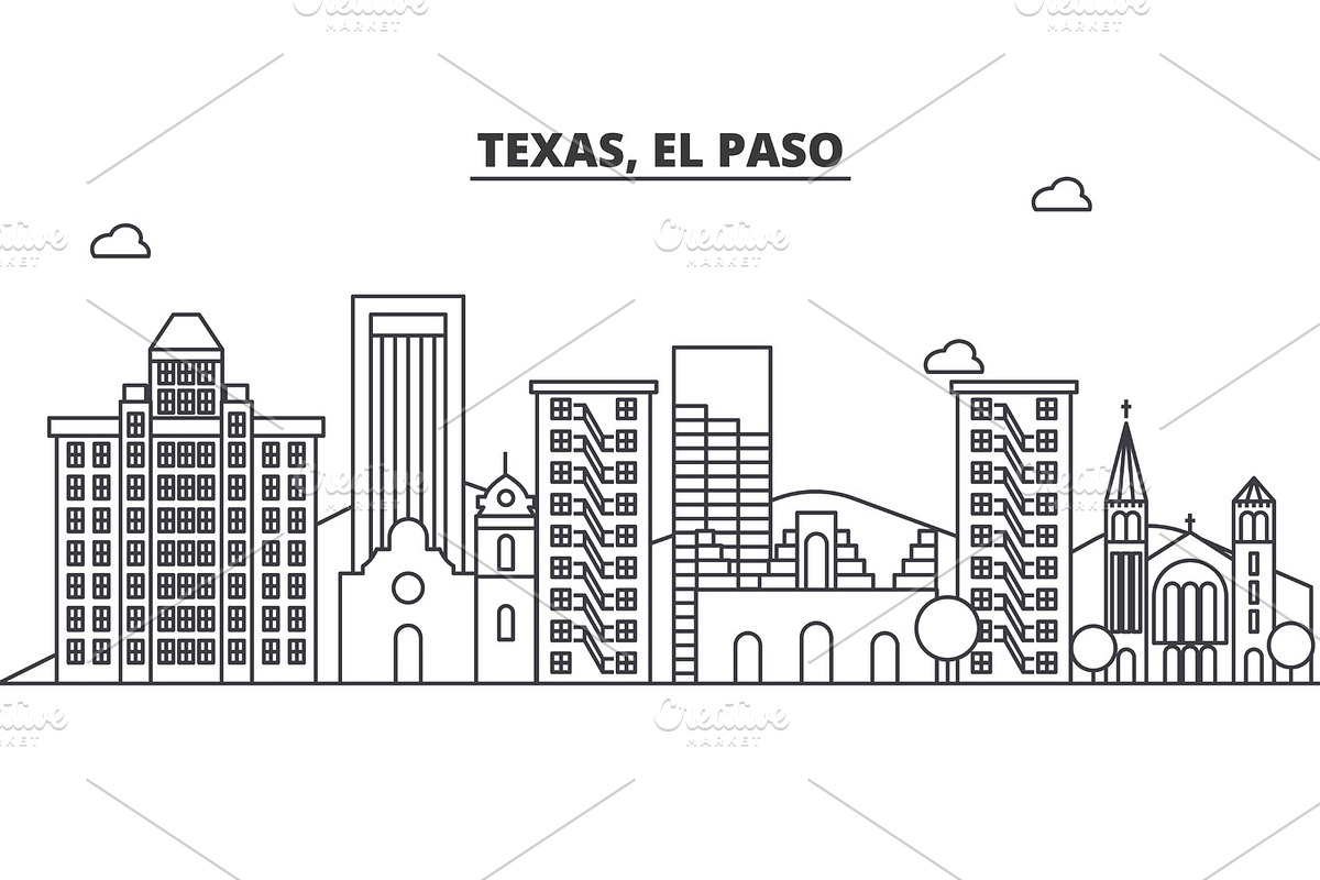 Texas El Paso architecture line skyline illustration. Linear vector cityscape with famous landmarks, city sights, design icons. Landscape wtih editable strokes in Illustrations - product preview 8