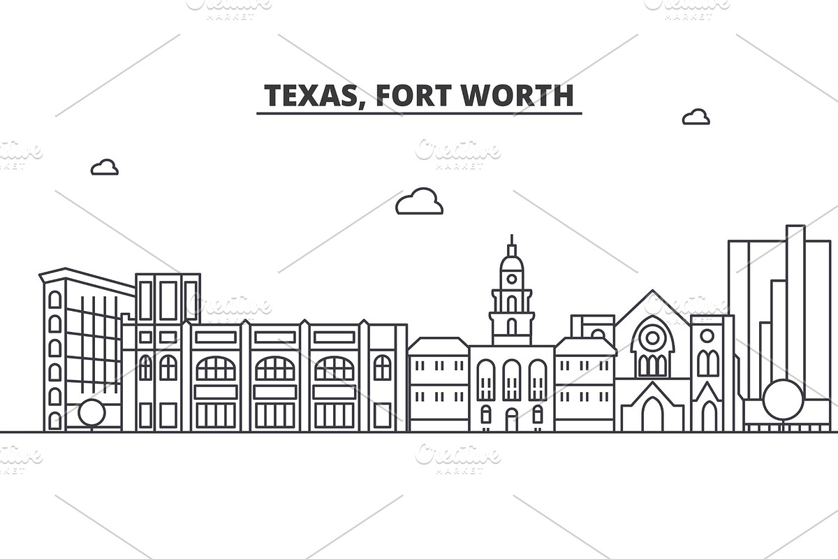 Texas Fort Worth architecture line skyline illustration. Linear vector cityscape with famous landmarks, city sights, design icons. Landscape wtih editable strokes in Illustrations - product preview 8