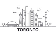Toronto architecture line skyline illustration. Linear vector cityscape with famous landmarks, city sights, design icons. Landscape wtih editable strokes