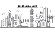Tulsa, Oklahoma architecture line skyline illustration. Linear vector cityscape with famous landmarks, city sights, design icons. Landscape wtih editable strokes