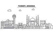 Turkey, Ankara architecture line skyline illustration. Linear vector cityscape with famous landmarks, city sights, design icons. Landscape wtih editable strokes