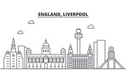 Uk. Liverpool architecture line skyline illustration. Linear vector cityscape with famous landmarks, city sights, design icons. Landscape wtih editable strokes