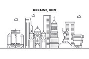 Ukraine, Kiev architecture line skyline illustration. Linear vector cityscape with famous landmarks, city sights, design icons. Landscape wtih editable strokes