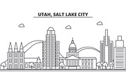 Utah, Salt Lake City architecture line skyline illustration. Linear vector cityscape with famous landmarks, city sights, design icons. Landscape wtih editable strokes