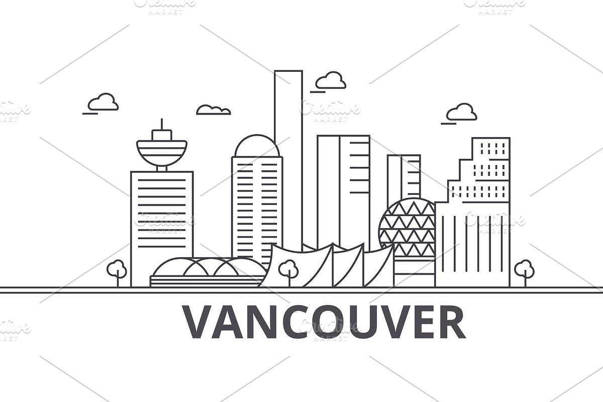 Vancouver architecture line skyline illustration. Linear vector cityscape with famous landmarks, city sights, design icons. Landscape wtih editable strokes in Illustrations - product preview 8