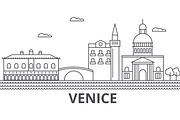 Venice architecture line skyline illustration. Linear vector cityscape with famous landmarks, city sights, design icons. Landscape wtih editable strokes