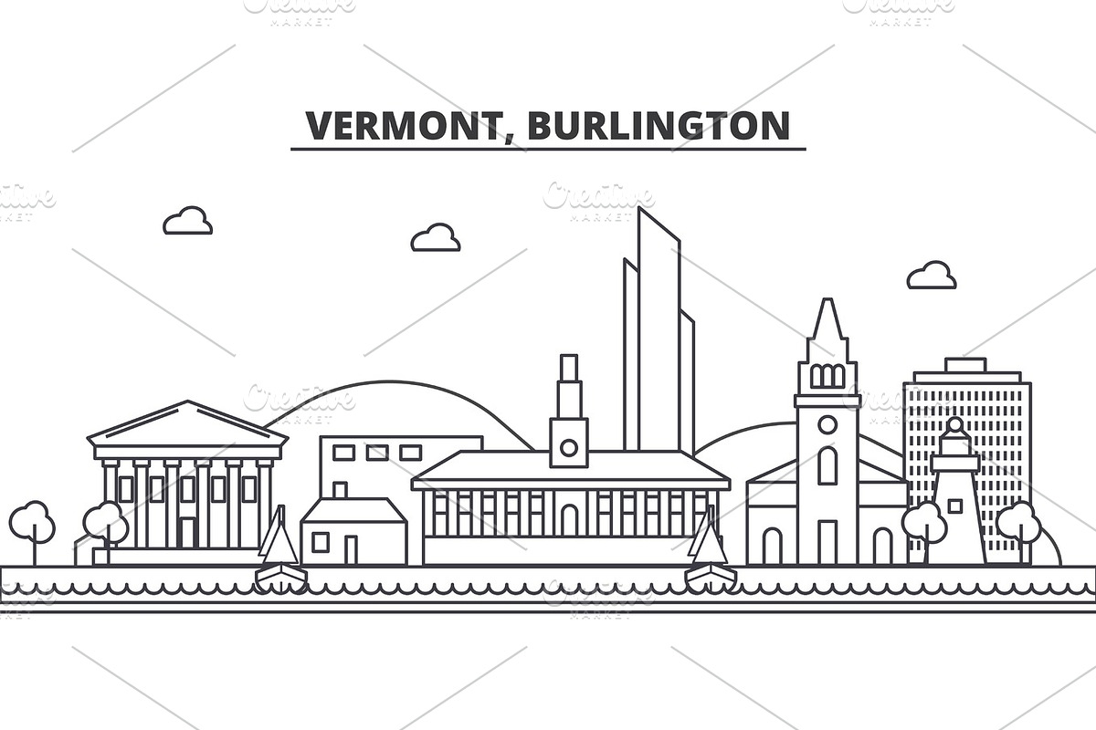 Vermont, Burlington architecture line skyline illustration. Linear vector cityscape with famous landmarks, city sights, design icons. Landscape wtih editable strokes in Illustrations - product preview 8