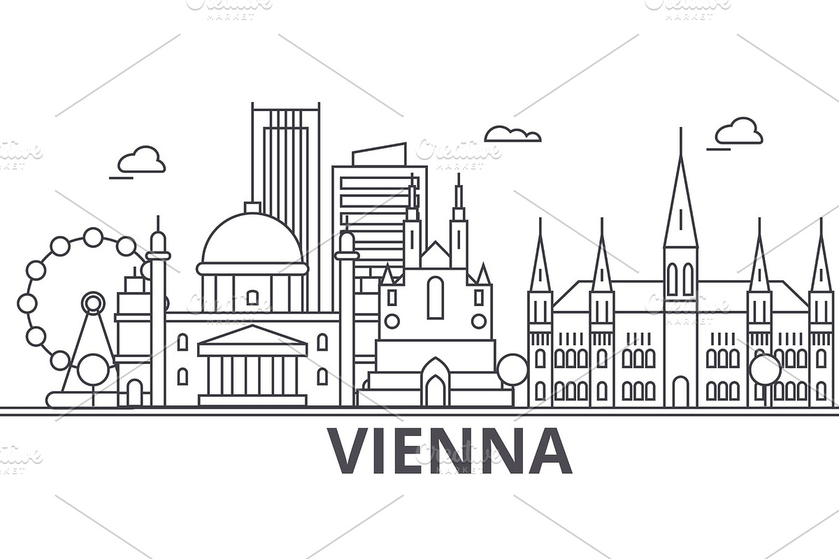 Vienna architecture line skyline illustration. Linear vector cityscape with famous landmarks, city sights, design icons. Landscape wtih editable strokes in Illustrations - product preview 8