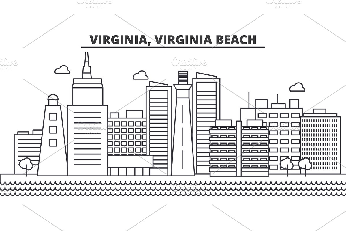 Virginia, Virginia Beach architecture line skyline illustration. Linear vector cityscape with famous landmarks, city sights, design icons. Landscape wtih editable strokes in Illustrations - product preview 8