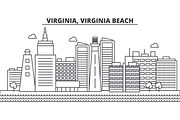 Virginia, Virginia Beach architecture line skyline illustration. Linear vector cityscape with famous landmarks, city sights, design icons. Landscape wtih editable strokes