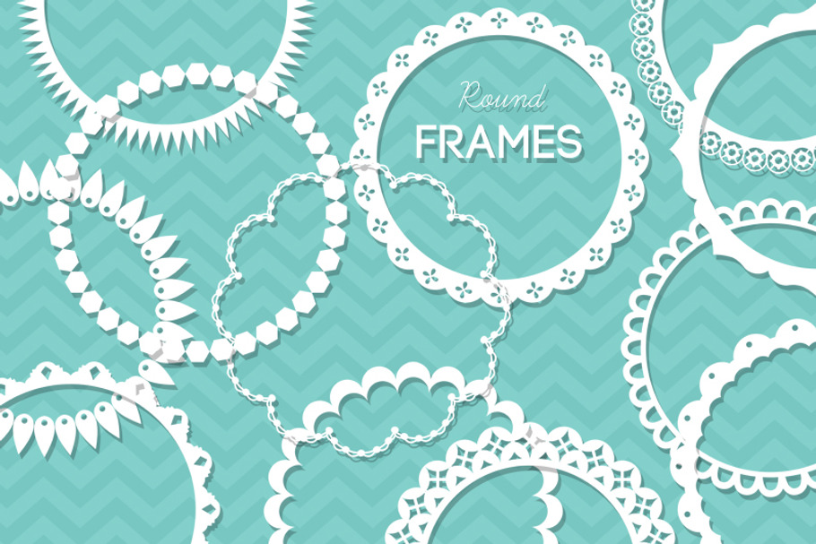 12 Round Lace Frames Clip Art IV