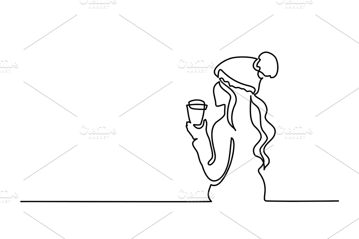 Woman drinking cup of tea winter time in Illustrations - product preview 8