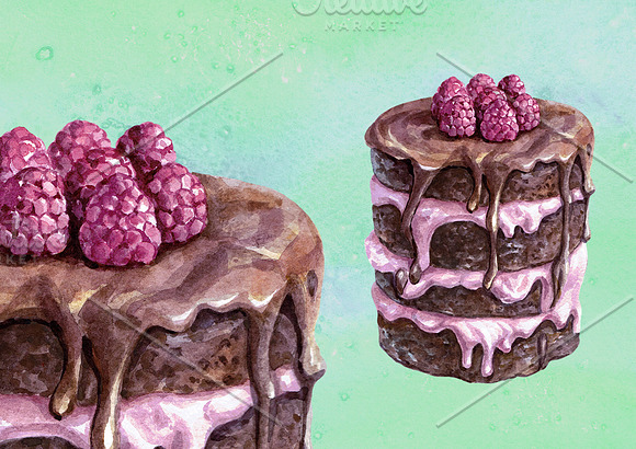 Beautiful Watercolor Cakes in Illustrations - product preview 2