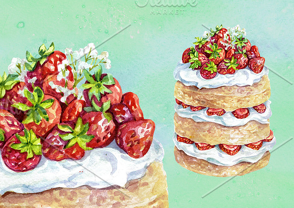 Beautiful Watercolor Cakes in Illustrations - product preview 3