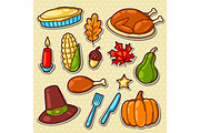 Set of Happy Thanksgiving Day holiday objects and icons