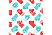 Cute winter seamless pattern with mittens in traditional colors