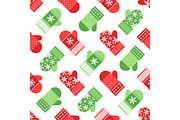 Cute winter seamless pattern with mittens in traditional colors