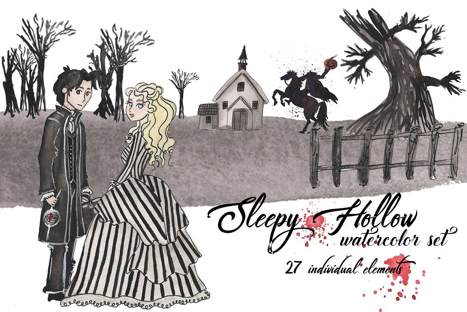 Sleepy Hollow Watercolor set! in Illustrations - product preview 8