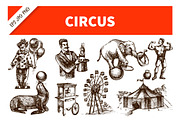 Hand Drawn Sketch Vintage Circus Set