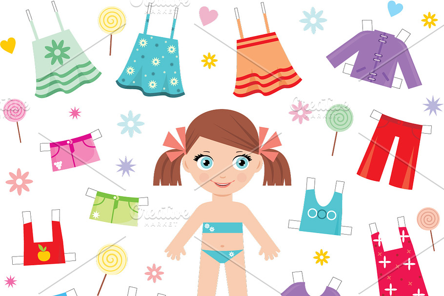 Paper doll with clothes set. in Illustrations - product preview 8
