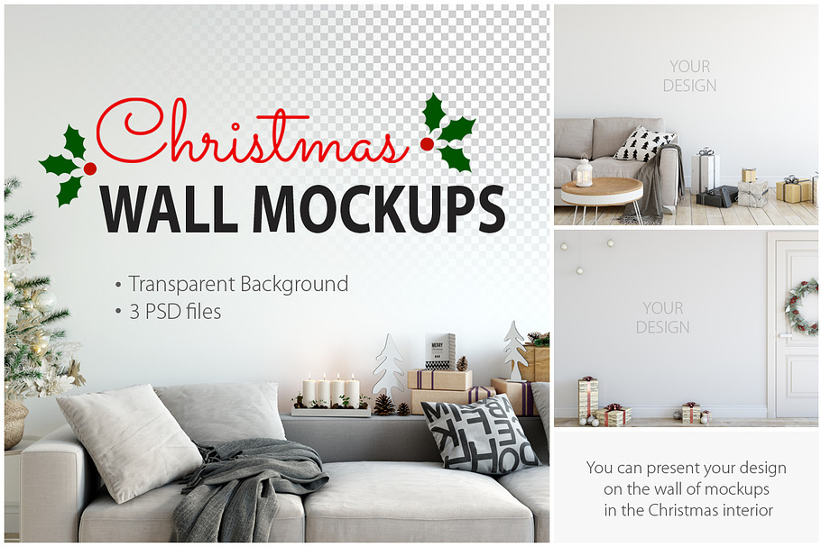 Christmas Wall Mockups in Print Mockups - product preview 8