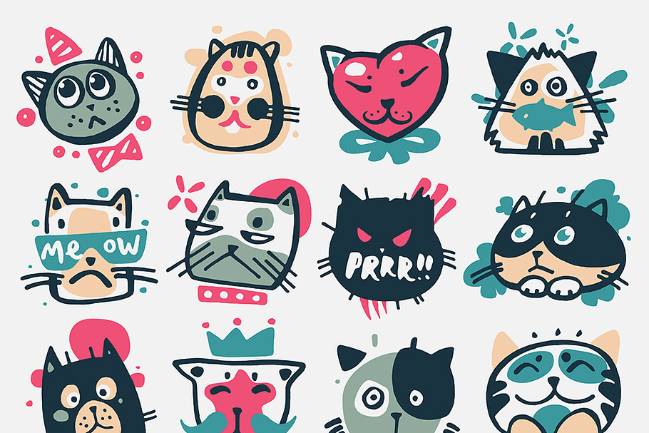 Cartoon cat heads vector kitty faces in Illustrations - product preview 8