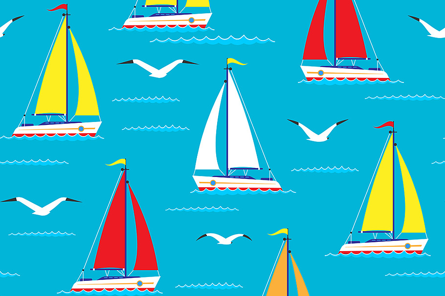 Ship sailing boat sea seamless in Illustrations - product preview 8