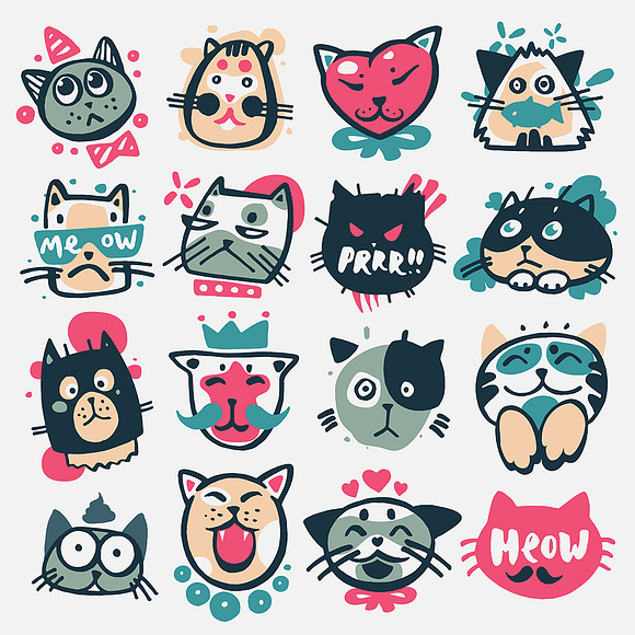 Cartoon cat heads vector kitty faces in Illustrations - product preview 1