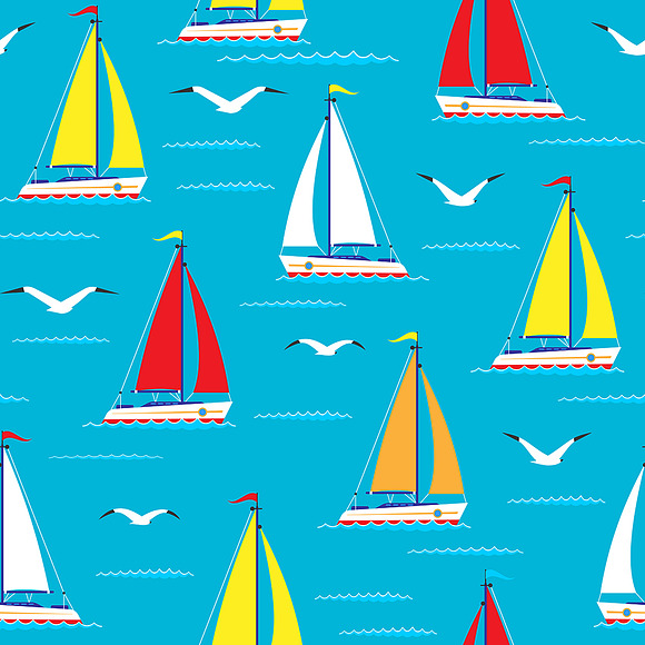 Ship sailing boat sea seamless in Illustrations - product preview 1