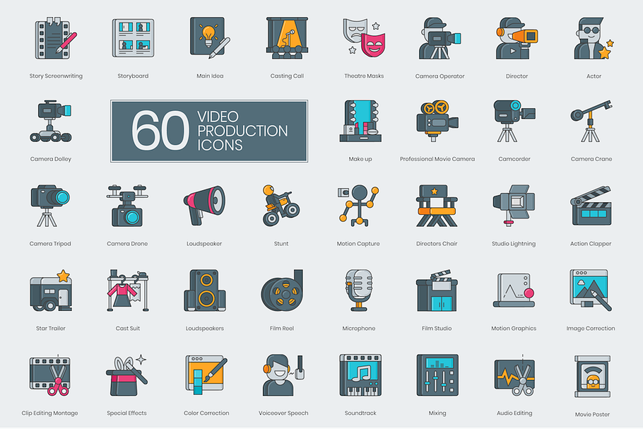 60 Video Production Icons in Movie Icons - product preview 8